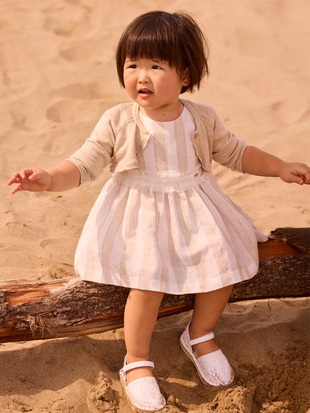 Vestido às Riscas com Folhos