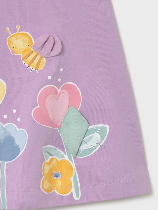 Vestido de Alças com Estampado e Apliques