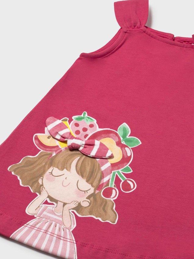 Vestido de Alças com Estampado e Apliques
