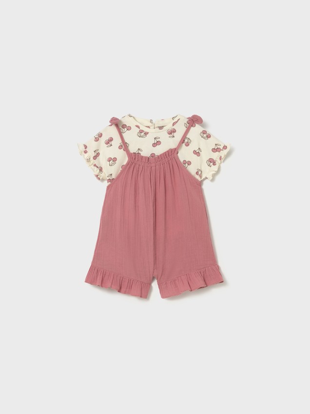 Conjunto de Jardineira-Cal��o e T-shirt