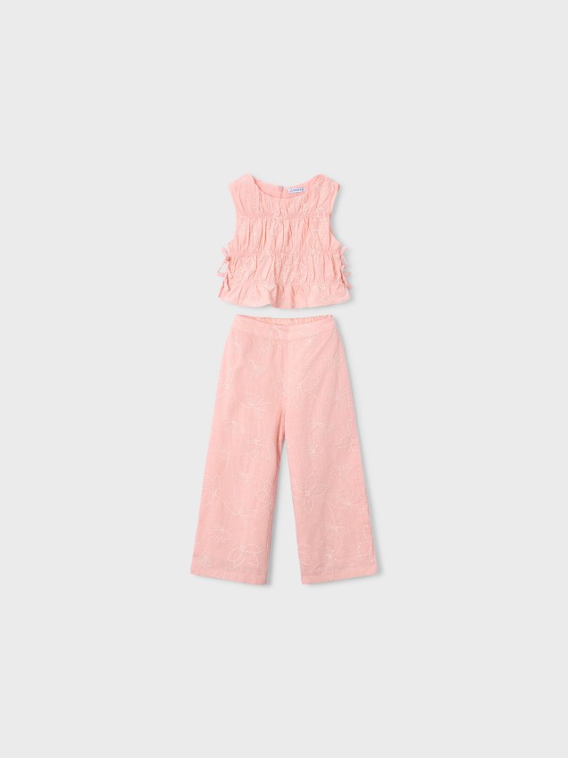 Conjunto de Top Franzido e Calças Largas