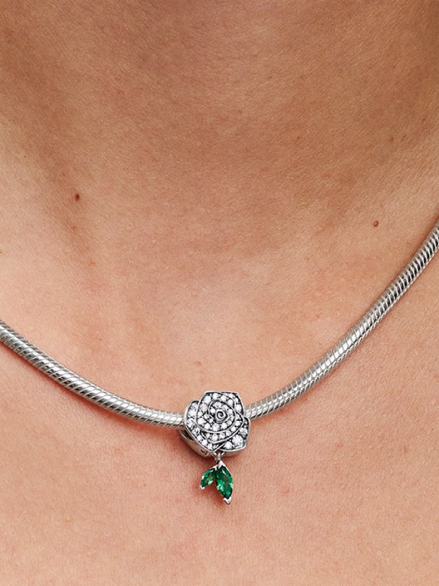 Conta Rosa Brilhante em Flor