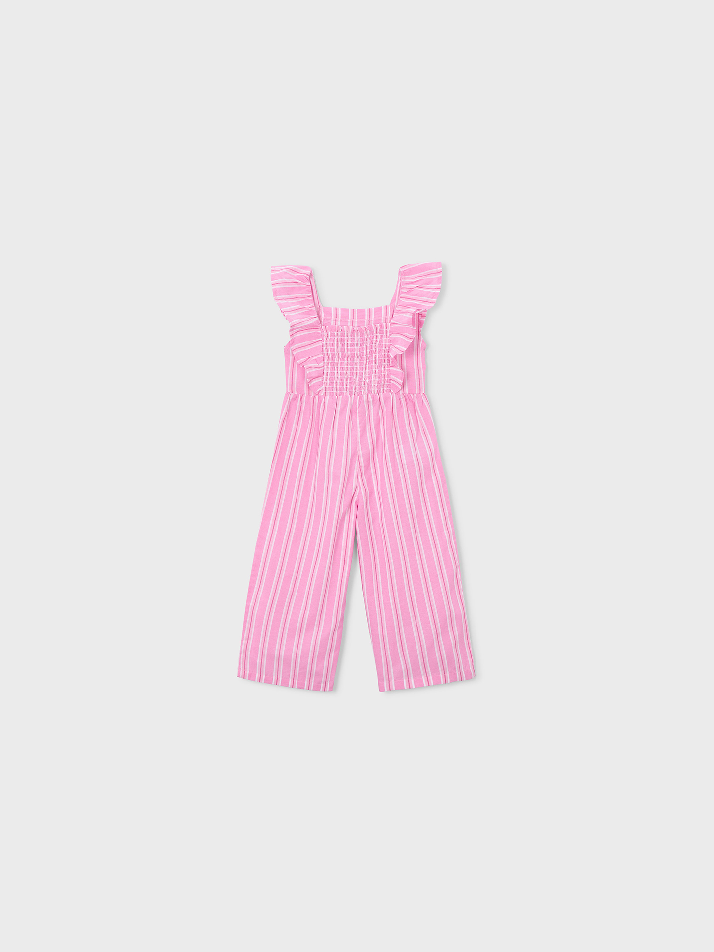 Macacão com Padrão de Riscas e Folhos