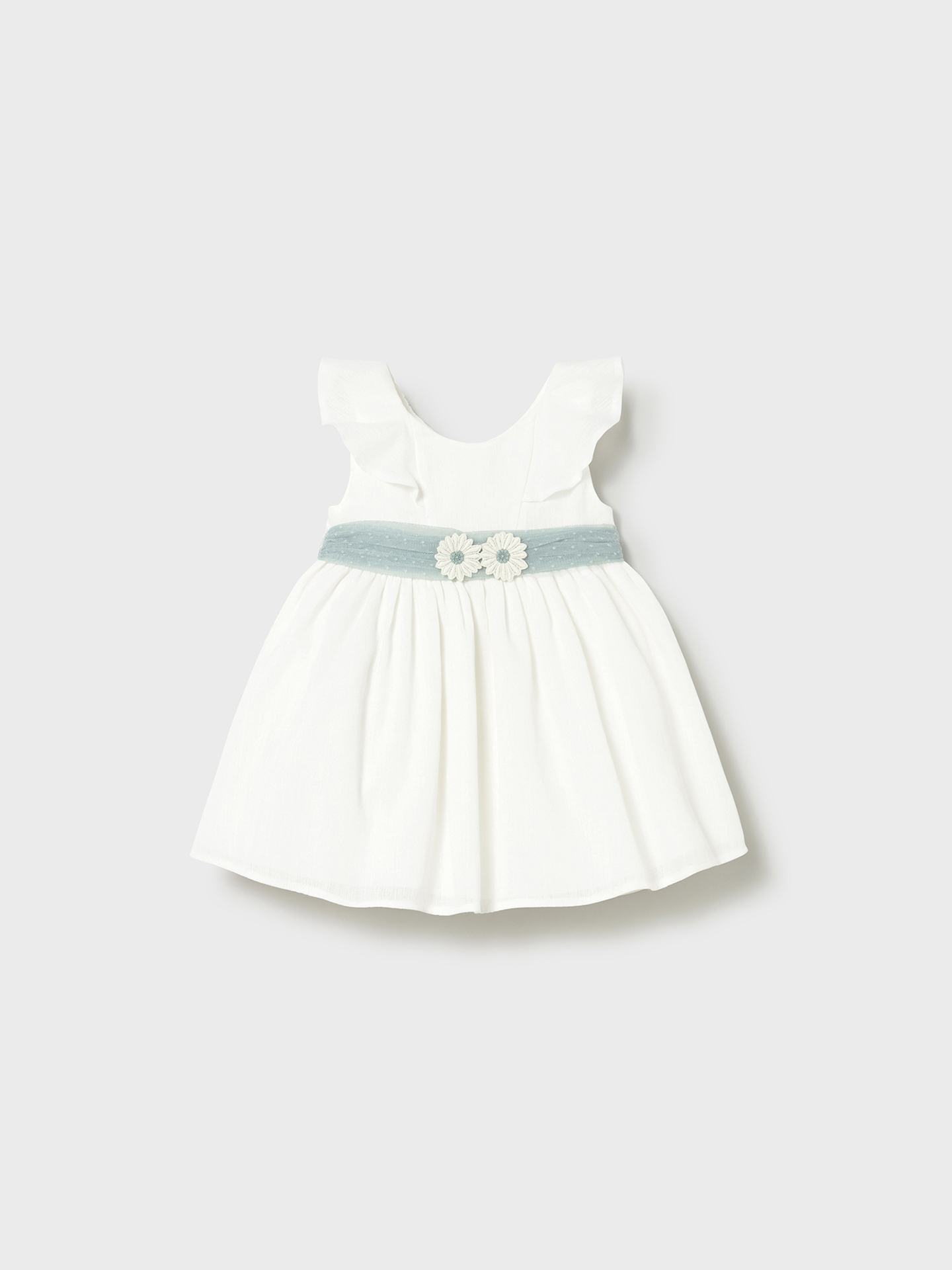 Vestido de Cerimónia com Faixa de Tule e Flores