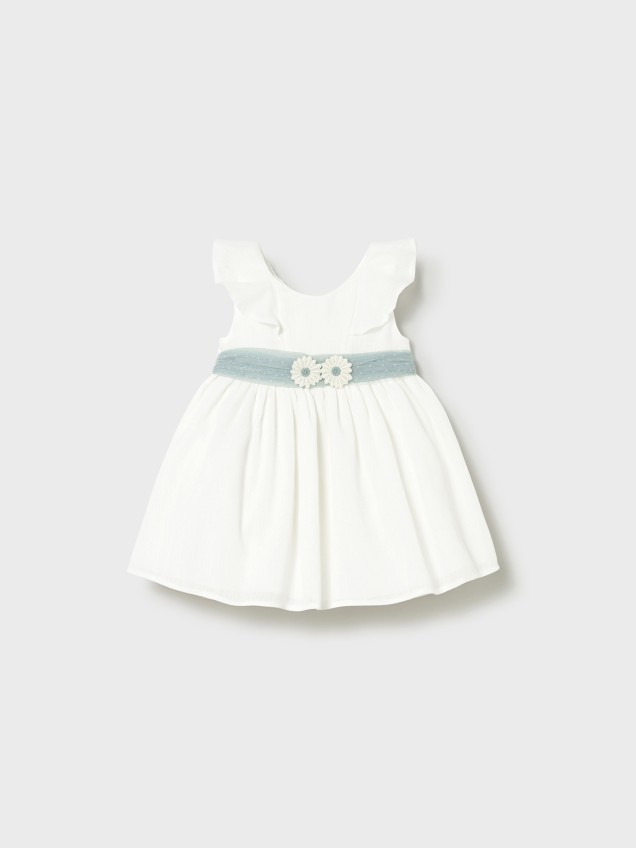 Vestido de Cerimónia com Faixa de Tule e Flores