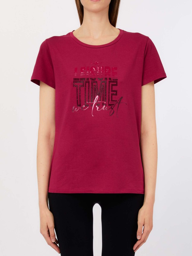 T-shirt com Estampado e Brilhantes