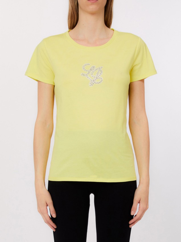T-shirt com Log�tipo em Pedraria
