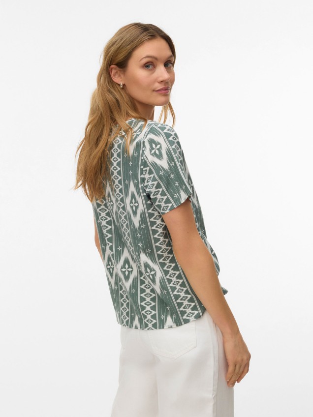 Blusa Estampada com Decote em V