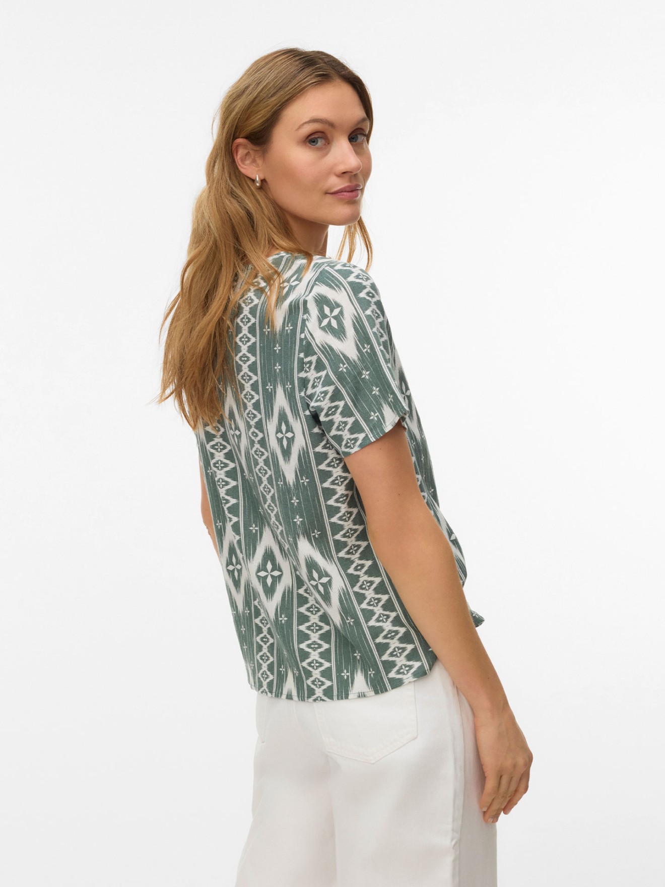 Blusa Estampada com Decote em V