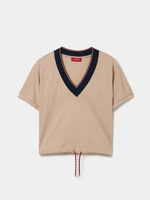 T-shirt de Manga Curta com Decote em V