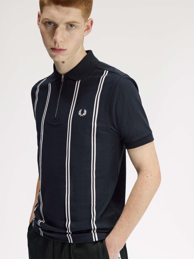 Polo Piqué com Riscas e Meio Fecho M2419
