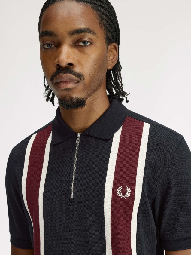 Polo Piqué com Riscas e Meio Fecho M2420