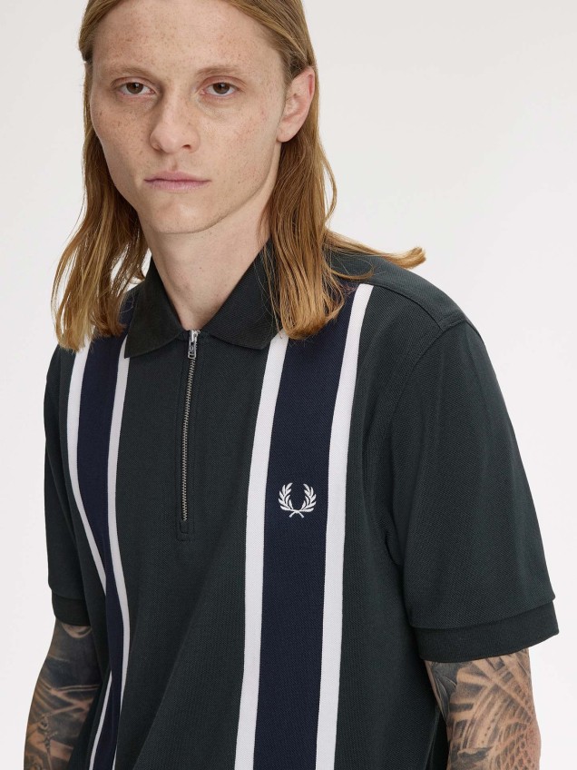 Polo Piqué com Riscas e Meio Fecho M2420