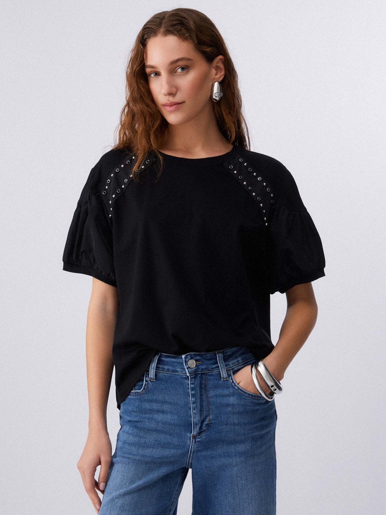 T-shirt com Mangas Bal�o