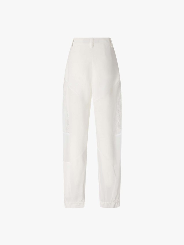 Calças de Cintura Subida com Inserções em Renda