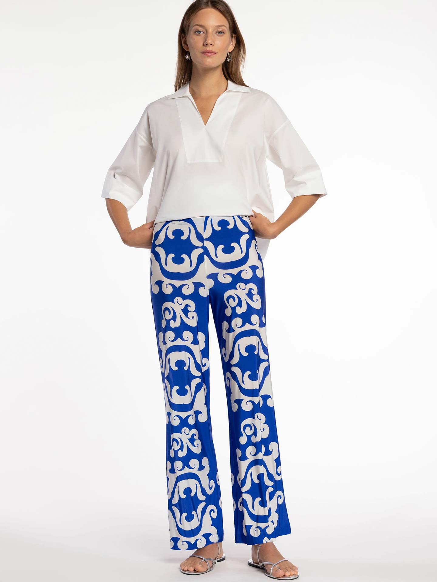 Calças de Malha Fluida com Padrão