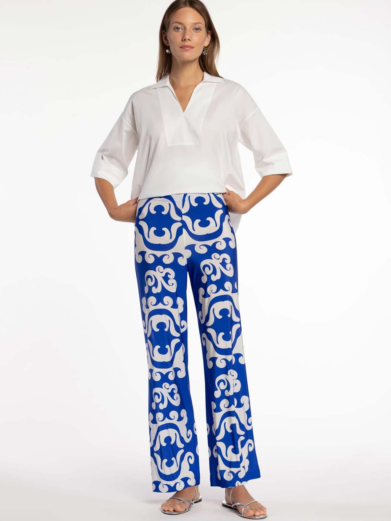 Calças de Malha Fluida com Padrão