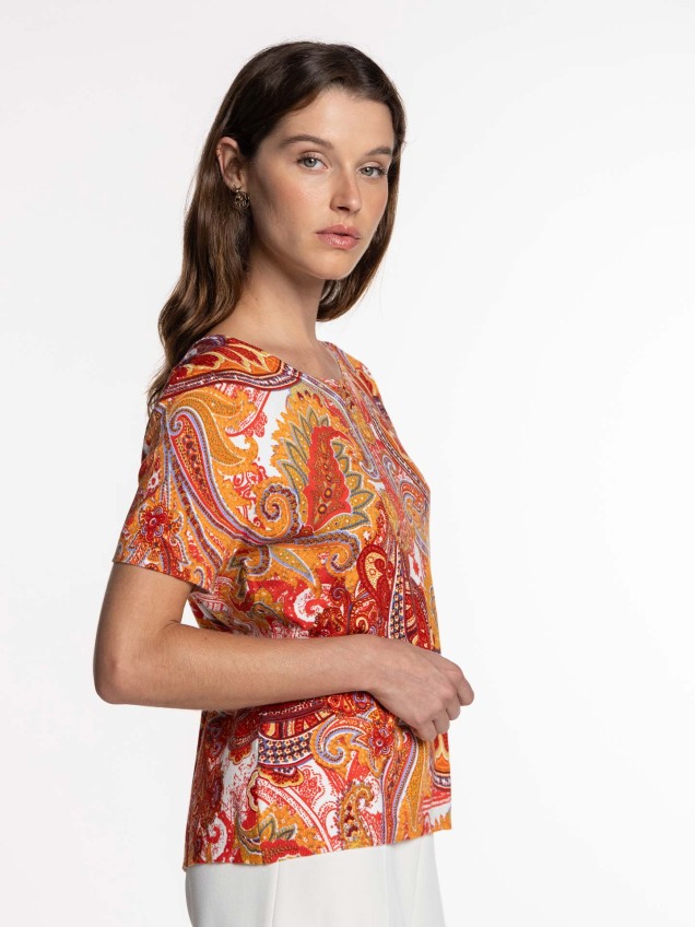 T-shirt de Malha com Padrão Paisley