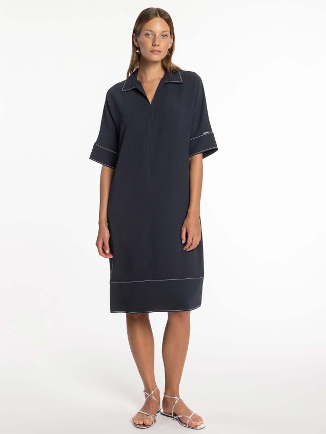 Vestido com Pespontos Contrastantes