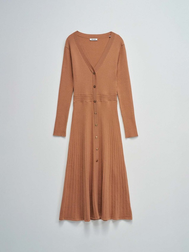 Vestido Midi de Malha Canelada