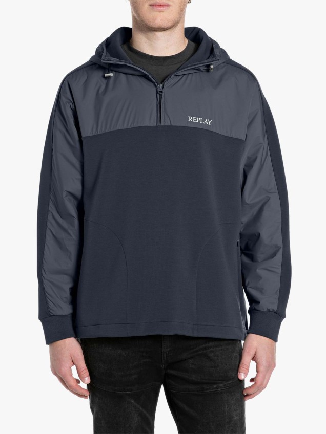 Sweatshirt Técnica com Capuz e Meio Fecho