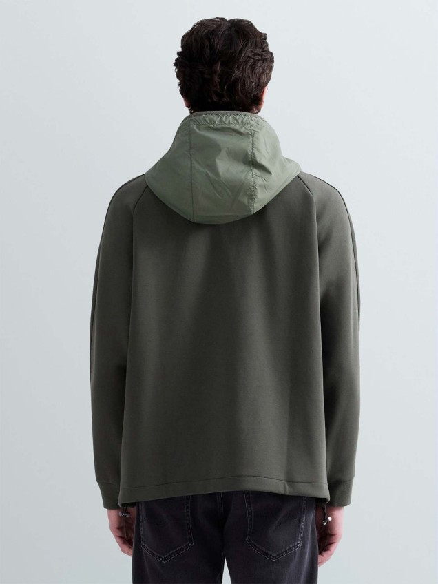 Sweatshirt Técnica com Capuz e Meio Fecho