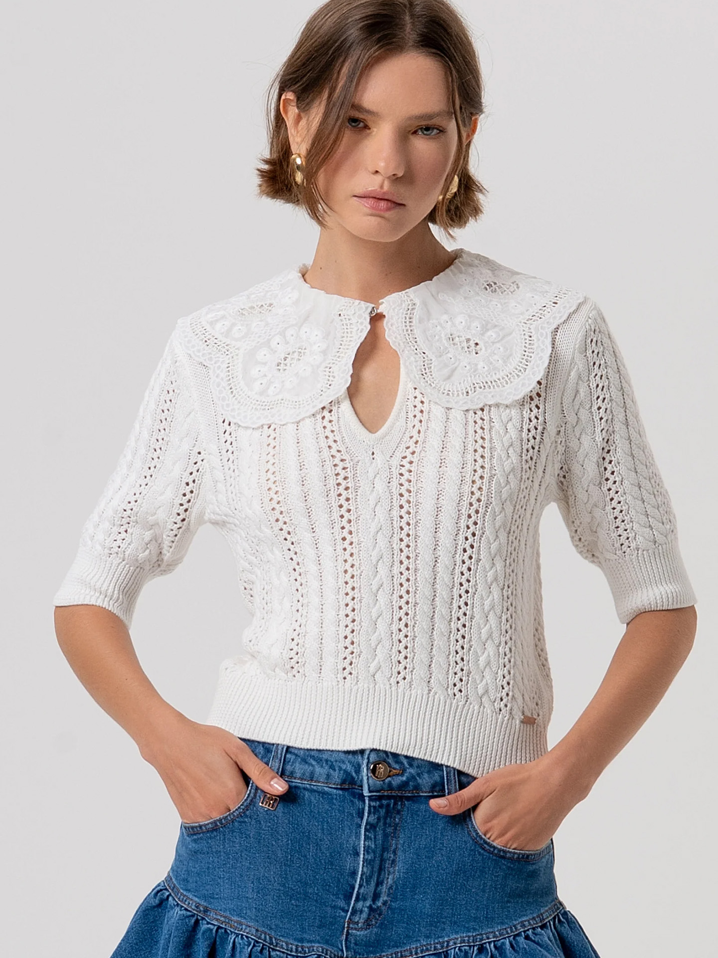 Camisola de Malha com Bordado Inglês