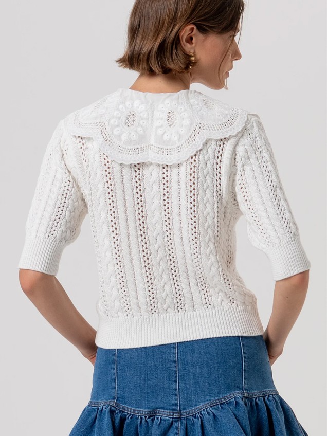 Camisola de Malha com Bordado Inglês
