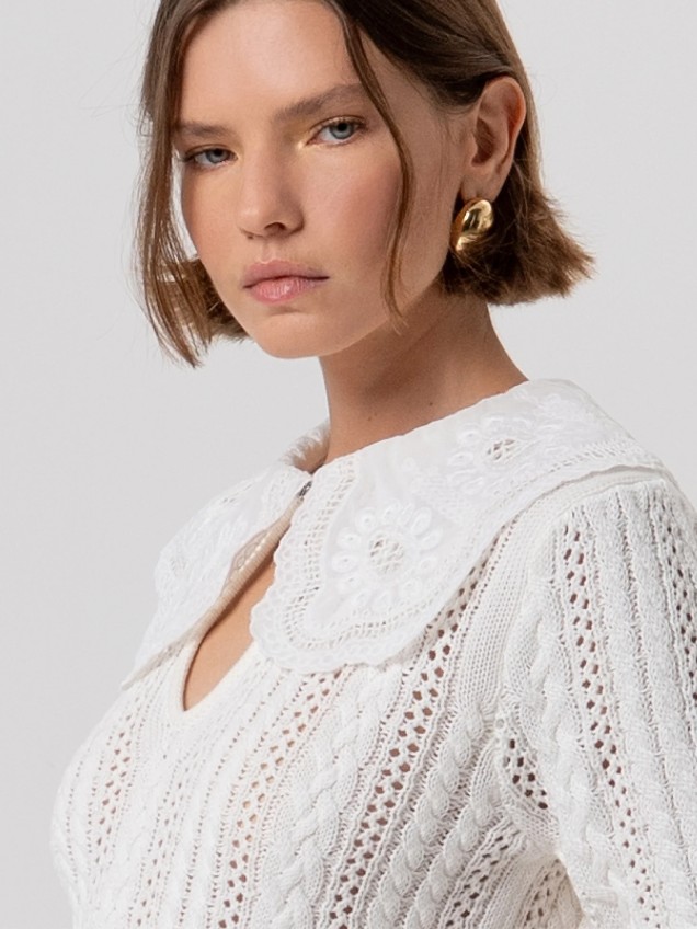 Camisola de Malha com Bordado Inglês