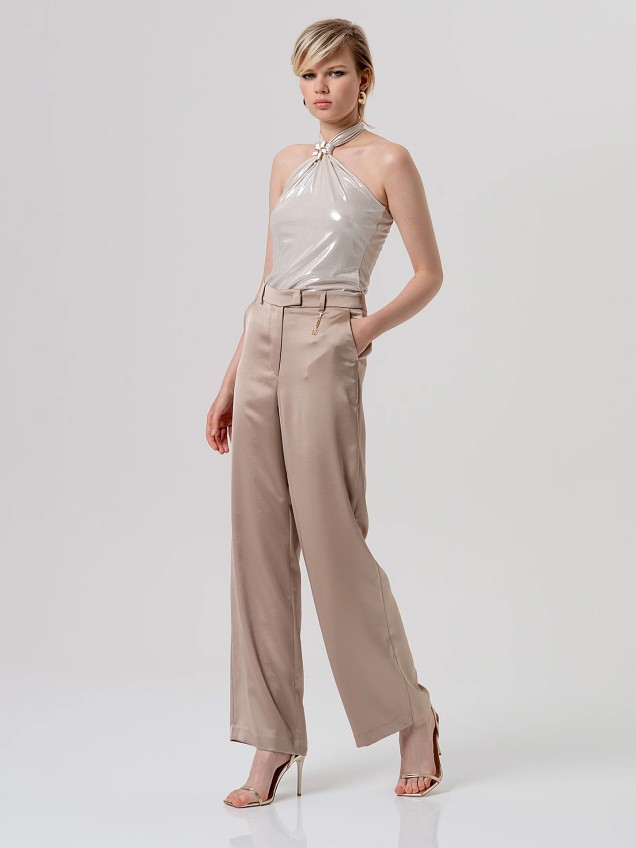 Calças de Perna Larga Acetinadas