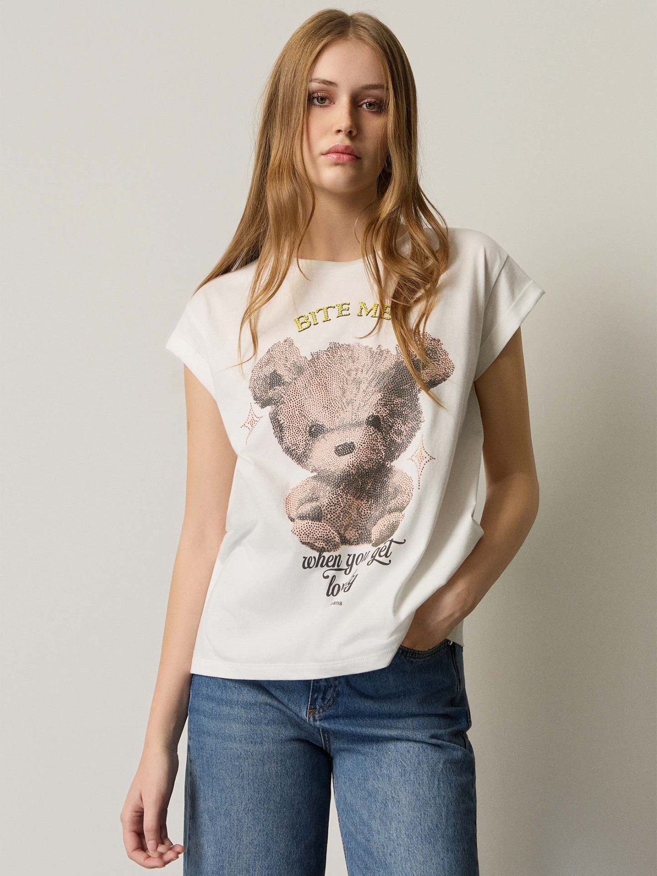 T-shirt com Estampado em Strass