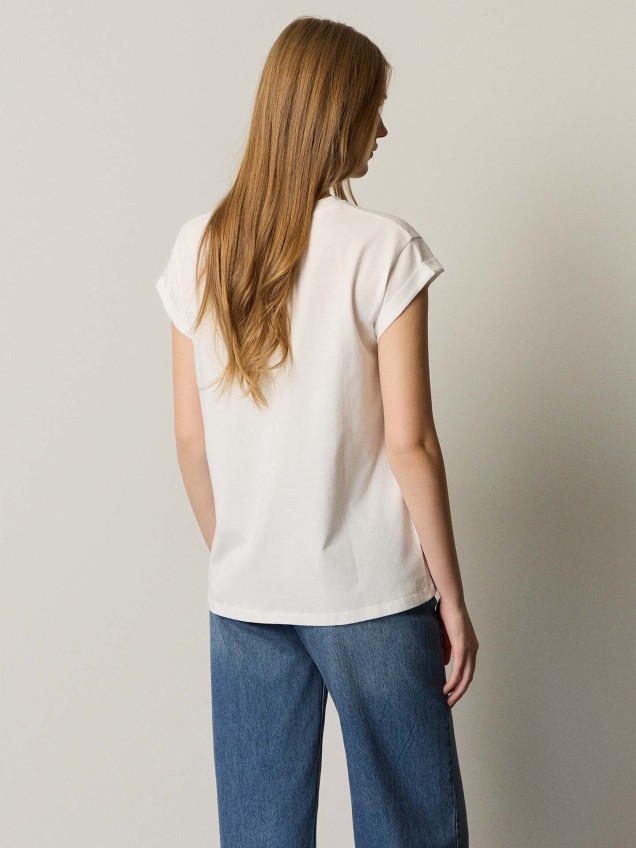 T-shirt com Estampado em Strass