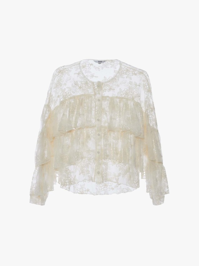 Camisa de Renda com Folhos