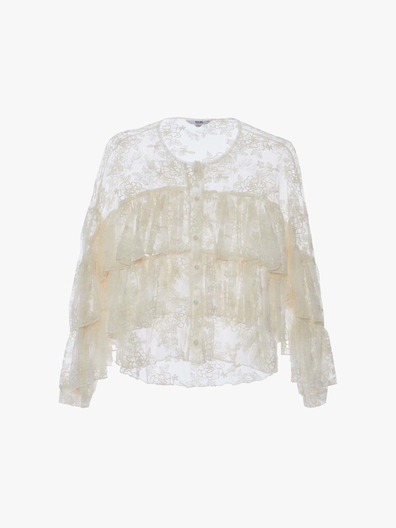 Camisa de Renda com Folhos