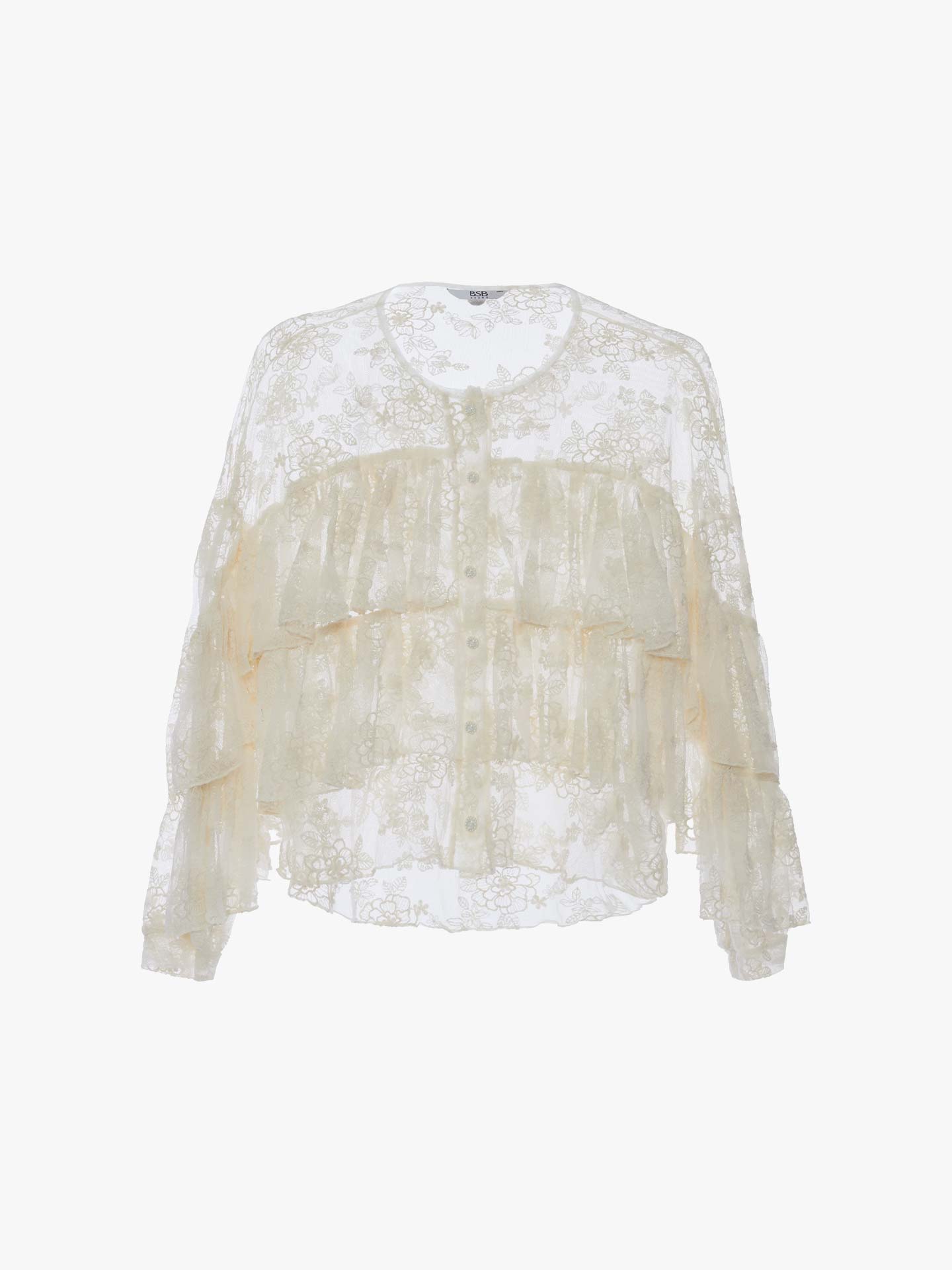 Camisa de Renda com Folhos