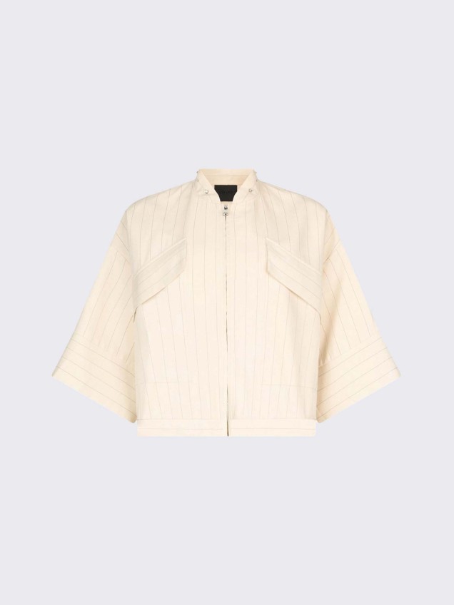 Blusão Cropped com Risca de Giz