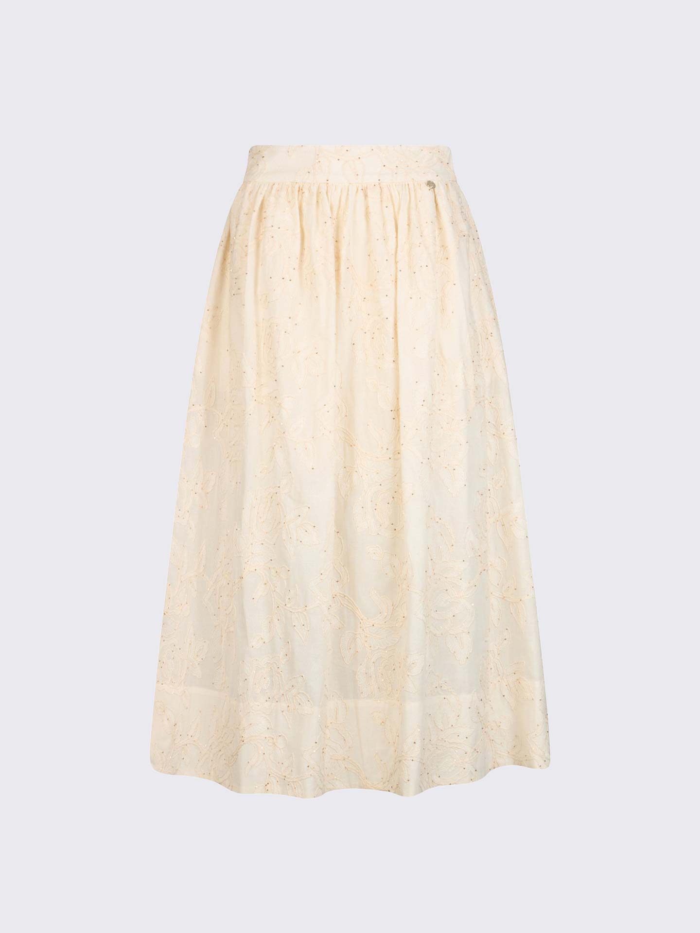Saia Midi com Bordado Floral e Lantejoulas