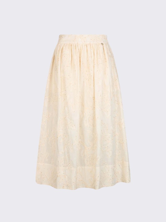 Saia Midi com Bordado Floral e Lantejoulas