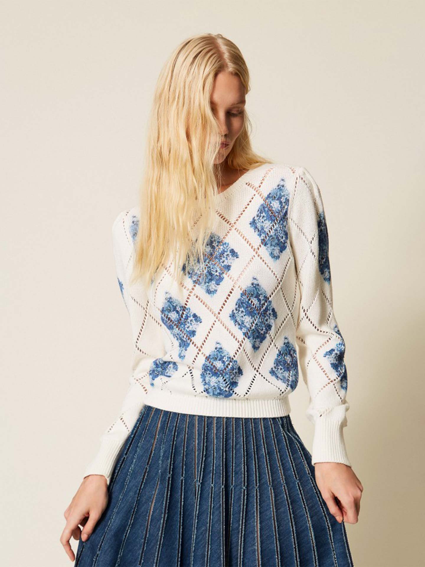 Camisola de Malha com Padrão de Losangos