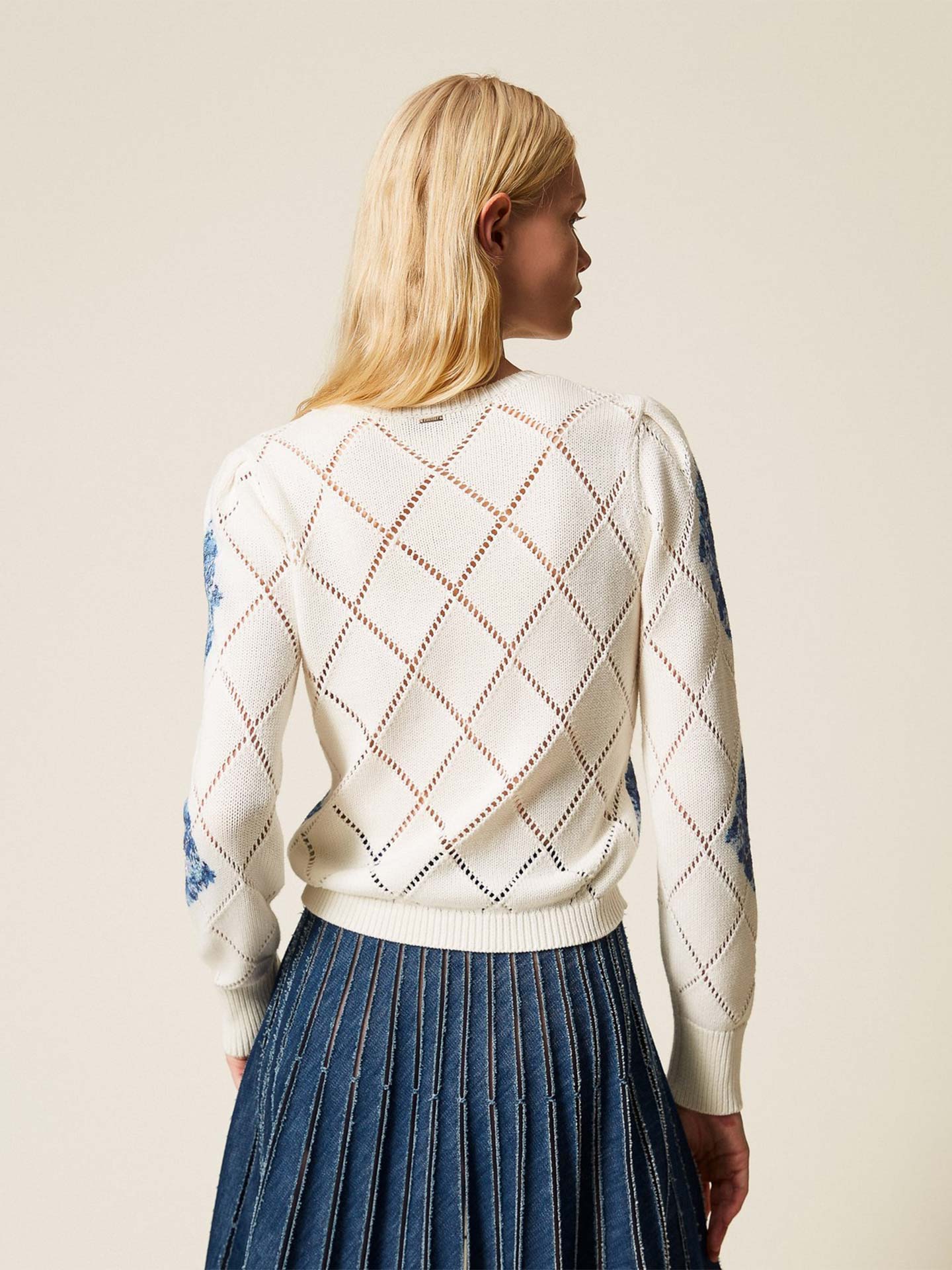 Camisola de Malha com Padrão de Losangos