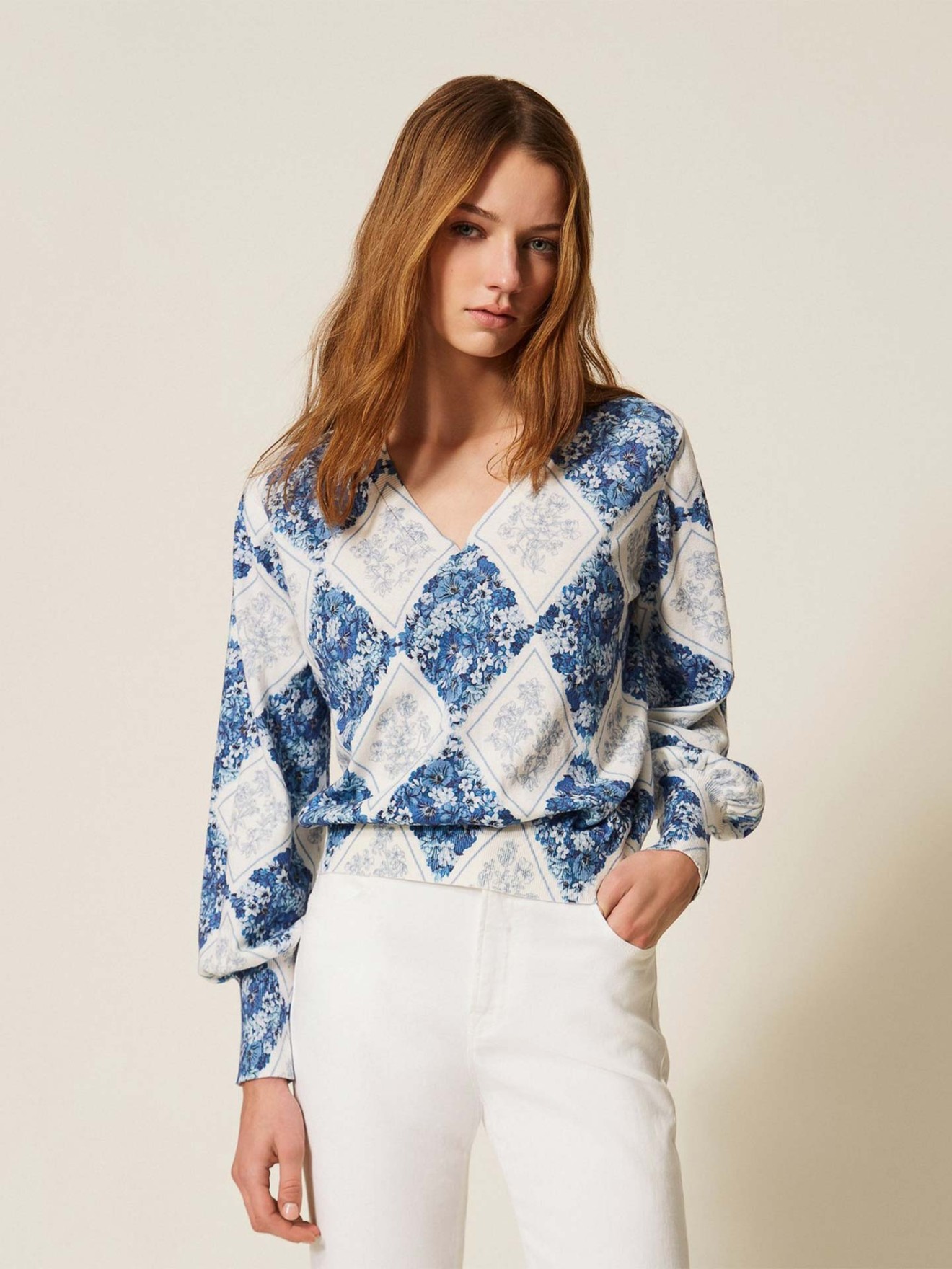 Camisola de Malha com Padr�o de Losangos