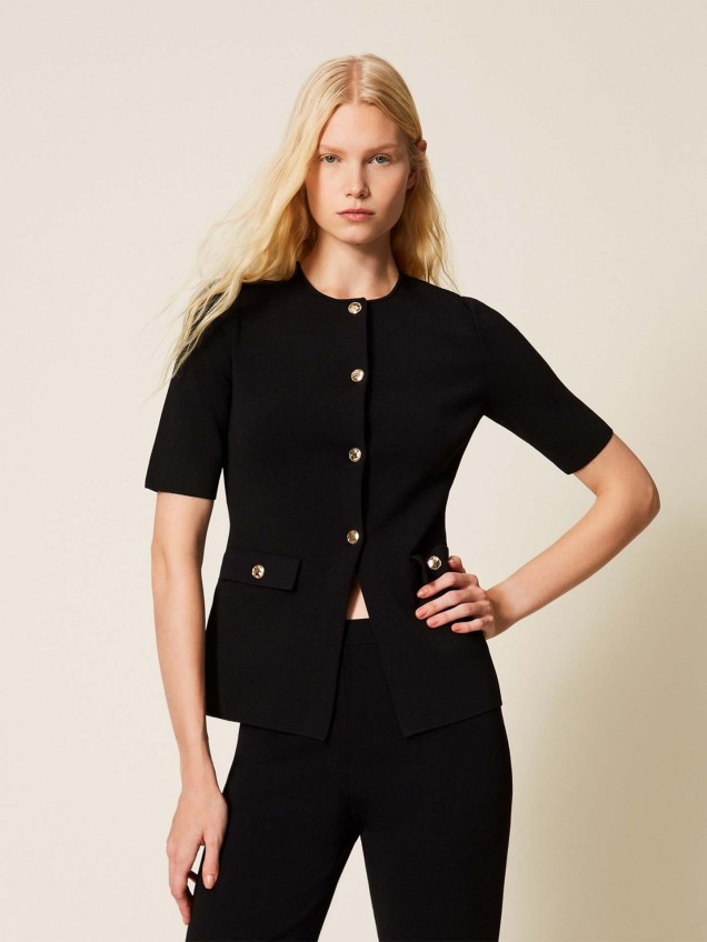 Casaco de Malha com Gola Mandarim