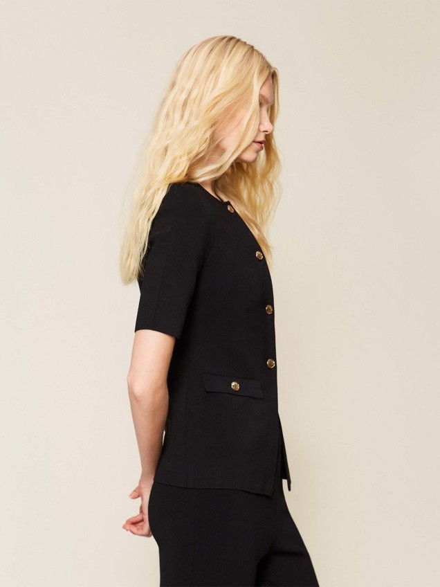 Casaco de Malha com Gola Mandarim