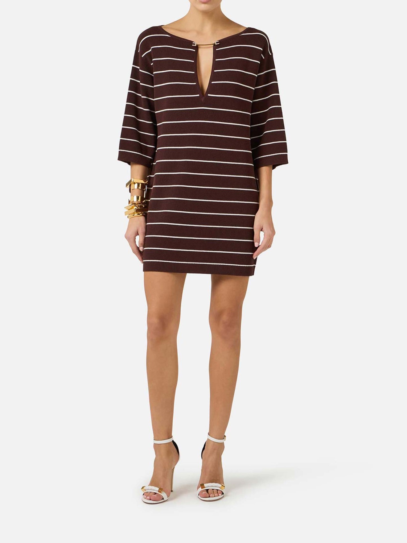 Vestido Curto de Malha às Riscas
