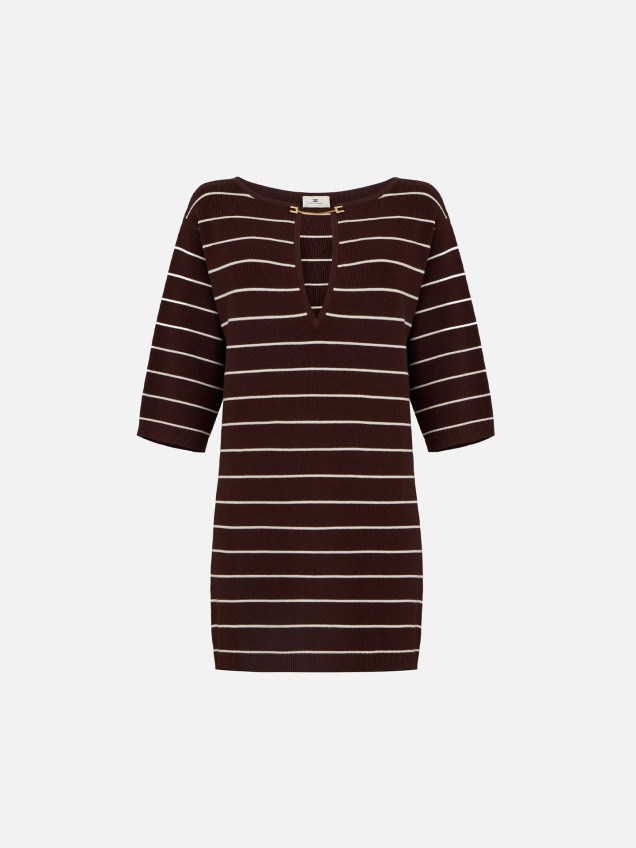 Vestido Curto de Malha às Riscas