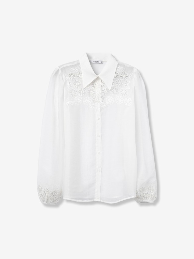 Camisa com Bordado Perfurado Floral
