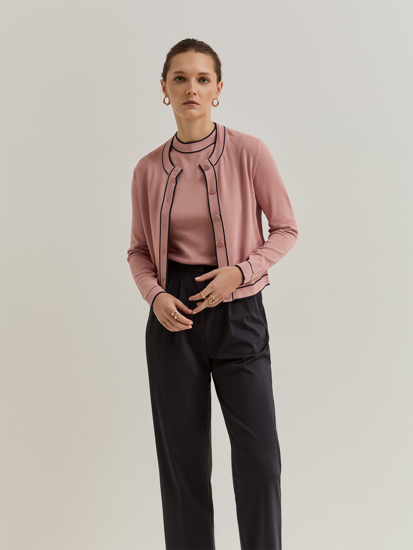 Casaco de Malha com Riscas em Contraste