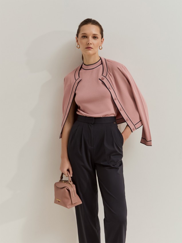 Casaco de Malha com Riscas em Contraste