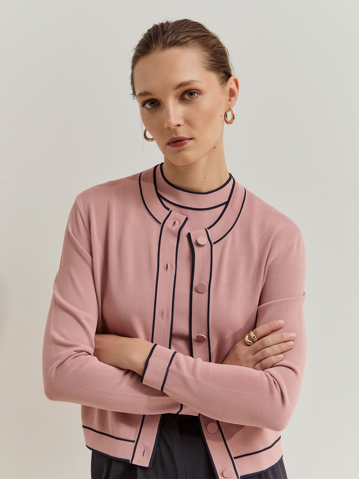 Casaco de Malha com Riscas em Contraste