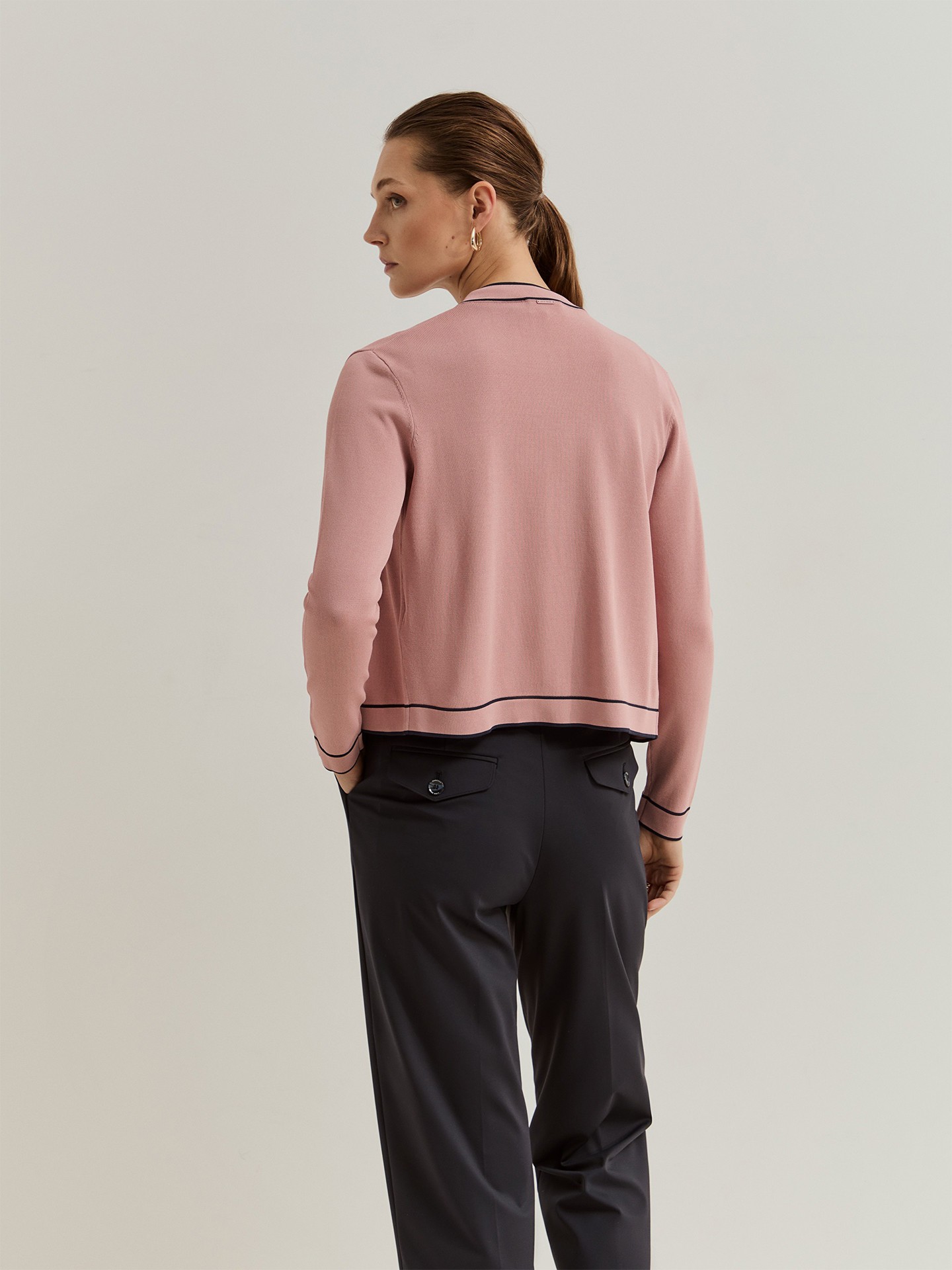 Casaco de Malha com Riscas em Contraste